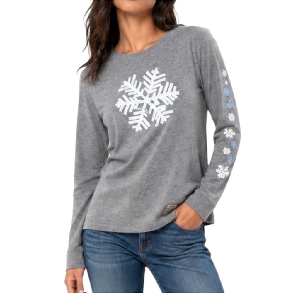 Life Is Good Crusher Graphic Positive Words Tee Snowflake Heather Gray
